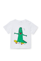 Skateboarding Crocodile Print T-Shirt